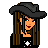 Pixel art contact sheet showing three frames of an animated buddy icon with a female character in cowboy-themed attire and text reading "I Wanna Be A Cowboy" across the bottom.
