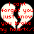 A pixelated red text message on a black background with two broken heart shapes, each containing the phrase "i cant forget you just know you broke my heart<3".