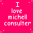 A static image with a bright pink background featuring repeated white text reading "I love michell consulter" in pixelated font, scattered small white dots as accents.