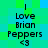 A static pixel art image with green and blue background squares, displaying text "I Love Brian Peppers <3" in black font across two identical vertical sections.