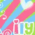Animated sequence showing multiple variations of 'ily' text and heart motifs on colorful backgrounds with polka dots, stripes, and solid colors.