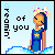 Pixel art of a character with blue hair and star emblem on chest, standing in water under light blue sky with text 'dreamin' of you'