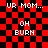 Red and black checkered background with white pixelated text 'UR MOM...' at top, 'OH BURN' below in two