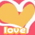 Animated sequence of a yellow heart with white outline against pink background, displaying partial text 'love' split across frames.