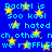 Blue background with yellow stars and repeated cyan text reading 'Rachel is 500 kool we hated each other, nch other, we r BFMLS!'