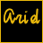 Animated contact sheet showing three frames of a buddy icon with yellow cursive text 'Arid' on black background, one frame featuring a purple starburst symbol.