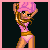 Pixel art contact sheet of four animated frames showing a cartoon woman in pink bikini and towel with text about milkshake bringing boys to the yard.