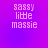 Pixelated text 'sassy little massie' in light purple on gradient purple background, four identical arranged in a