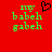 Red background with green pixelated text 'my babeh gahbeh' and a black heart symbol; left side shows heart, right side does not.