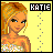 Pixelated cartoon-style buddy icon featuring a blonde woman with orange hair, blue eyes, and a checkered top against a yellow background with the name "KATIE" in white text on black.