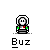 Pixel art animation of two characters: one in a silver helmet with green accents, the other in red clothing with brown hair. The text "Buz" appears below each frame.