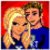 Pixelated cartoon-style buddy icon featuring a couple embracing against red background with pink heart-shaped text "I LOVE YOU" on right side.