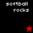 Pixelated text "softball rocks" appears on black, red, and dark red backgrounds with a small star icon changing color between frames.