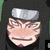 Pixelated anime-style character with silver headband, pinkish skin, and striped cheeks in four