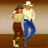 Animated sequence of two pixel-art figures dancing in a , one with brown pants and dark hat, the other with blue pants and white hat