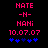 Pixelated pink text and blue symbols on black background with two identical static frames showing 'NATE -N- NANI 10.07.07' above five blue star-like shapes.