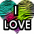 Pixelated heart-shaped icon with rainbow gradient background and bold text reading "I LOVE ANDIE" in black-outlined white letters.