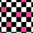 A static grid of square tiles in black, white, and pink, with pink tiles forming a diagonal pattern across the grid.