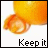 Animated orange fruit with a curled tail-like appendage, displaying sequential text phrases beneath it.