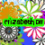 Pixelated floral and abstract designs with green text overlays on a of four