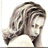 Pixelated static icon of a stylized human figure with dark hair and light skin, viewed from the side in profile against a white background.