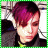 Animated contact sheet of four 48x48 pixel frames showing a character with purple hair and dark clothing in various poses against white backgrounds, including close-up, hand gesture, and skeletal transformation.