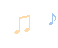 Pixelated musical notes in yellow and blue on gray background, arranged in two with alternating note sizes