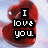 Red heart-shaped icon with pixelated text "I love you" overlaid on a light blue background with white speckles.