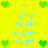 Yellow background with green pixel hearts and light blue text reading "i love evan super much" arranged in a pattern