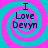 Four identical display 'I Love Devyn' text over cyan and pink spiral backgrounds with pixelated edges
