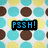 Pixelated text phrases in blue with black outlines on a polka-dot background of brown, yellow, and cyan circles.
