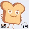Pixelated toast slice character with brown crust, smiling face, and brown limbs standing against light blue background, with text and symbols below.