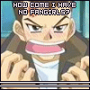 Pixelated anime-style character with brown hair, red marks on forehead, brown jacket over white shirt, clenched fists, and changing text above head.