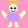 Pixelated angel figure with halo, purple dress, and white wings on pink background; two poses show arms in spread or folded positions.