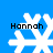 Four white pixelated snowflakes on a solid blue background, each with the text 'Hannah' in black pixelated font positioned above or to the left of the snowflake.