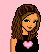 Pixel art buddy icon featuring a cartoon woman with brown hair and blue eyes on pink background, next to yellow text reading "GUYS R CRAP!"
