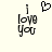 Pixelated black text "I love you" on light background with a pixelated heart symbol above the text.