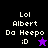 Pixelated text 'Lol Albert Do Heepo :D' on black and purple backgrounds with a star symbol changing from purple to black.