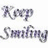 Animated icon shows 'Keep Smiling' text with a heart symbol, transitioning from a faded script to bold black text with a heart outline.