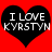 Two identical black heart shapes on a red background, each containing white text reading "I LOVE KYRSTYN" in pixelated font.