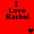 Red background with black text "I Love Rachel" and pixelated heart symbols in different positions across frames.