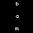 Pixelated white lowercase letters b, a, m, b, a, m arranged vertically on black background with blue horizontal bars covering parts of the letters.