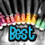 Animated icon with blue text reading 'Best Friends' and 'forever' over a background of black and white vertical stripes and colorful pixelated flames.