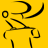 Yellow background with black line-drawn gymnast performing parallel bars routine across showing sequential movement