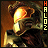A 3x2 contact sheet of six animated frames showing a Halo 2 character in armor with glowing visor, each frame featuring vertical "HALO 2" text on the right side.