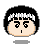 Four pixelated cartoon heads with black hair and white bangs, each with distinct eye and mouth expressions, arranged in a on a gray background
