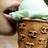 four showing a person eating green ice cream in a waffle cone, with text overlays reading "WOW! Ice cream AND Chanel"