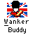 Pixelated icon shows a figure in red and black uniform with yellow accents against Union Jack background, below text reading 'Wanker Buddy' in blocky font.