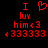 Red pixelated text and symbols on black background, with heart symbol above 'luy' in left view.