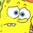 Pixelated yellow cartoon character with large white eyes, blue irises, black pupils, and a wide smile showing two teeth.
